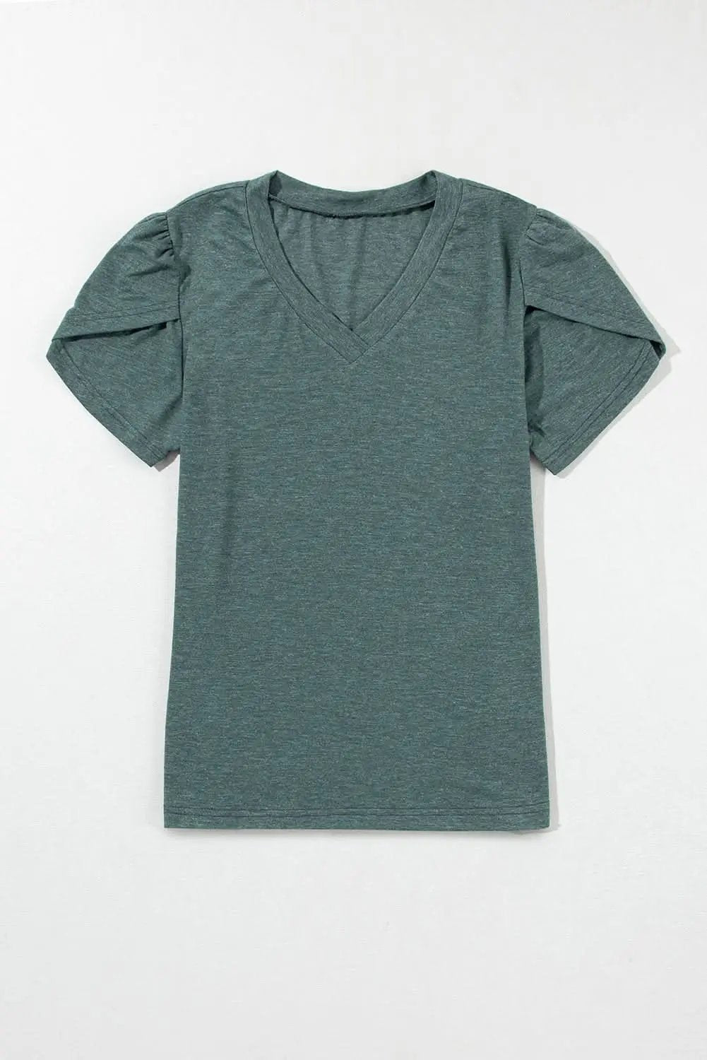 Mist Green Fashion Petal Sleeve V Neck T Shirt - Love Salve